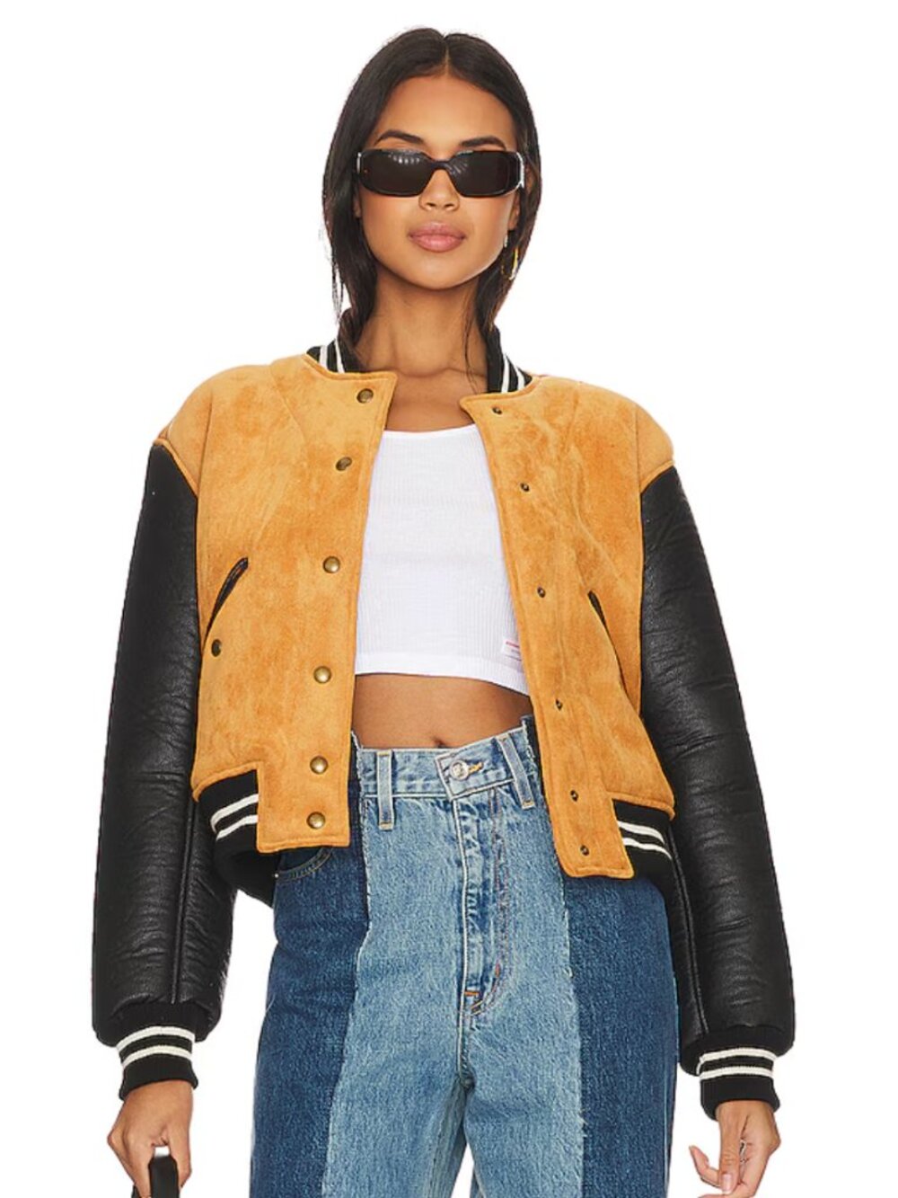 BLANKNYC "Booksmart" Bonded Suede & Faux Leather Bomber Jacket - Size XS
